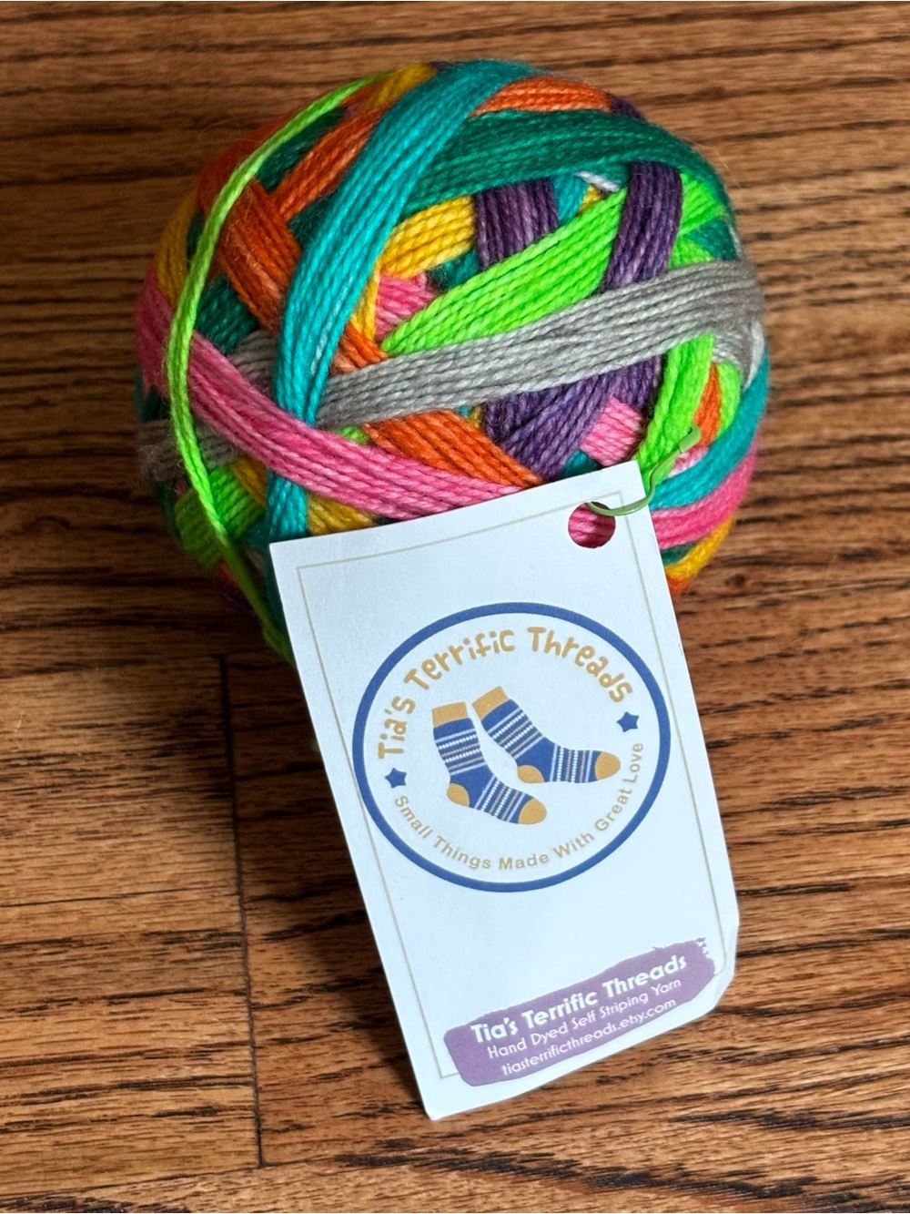 Tia’s Terrific Threads Yarn Self Striping Sock Colorful Fingering Superwash Wool